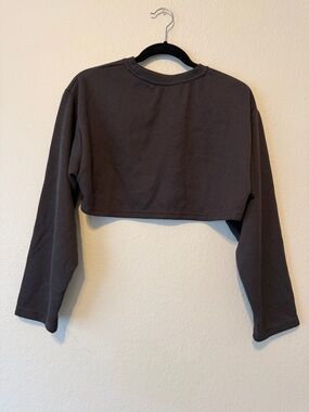 Dazy Cropped Open Back Long-Sleeve Crewneck Top - Charcoal Gray